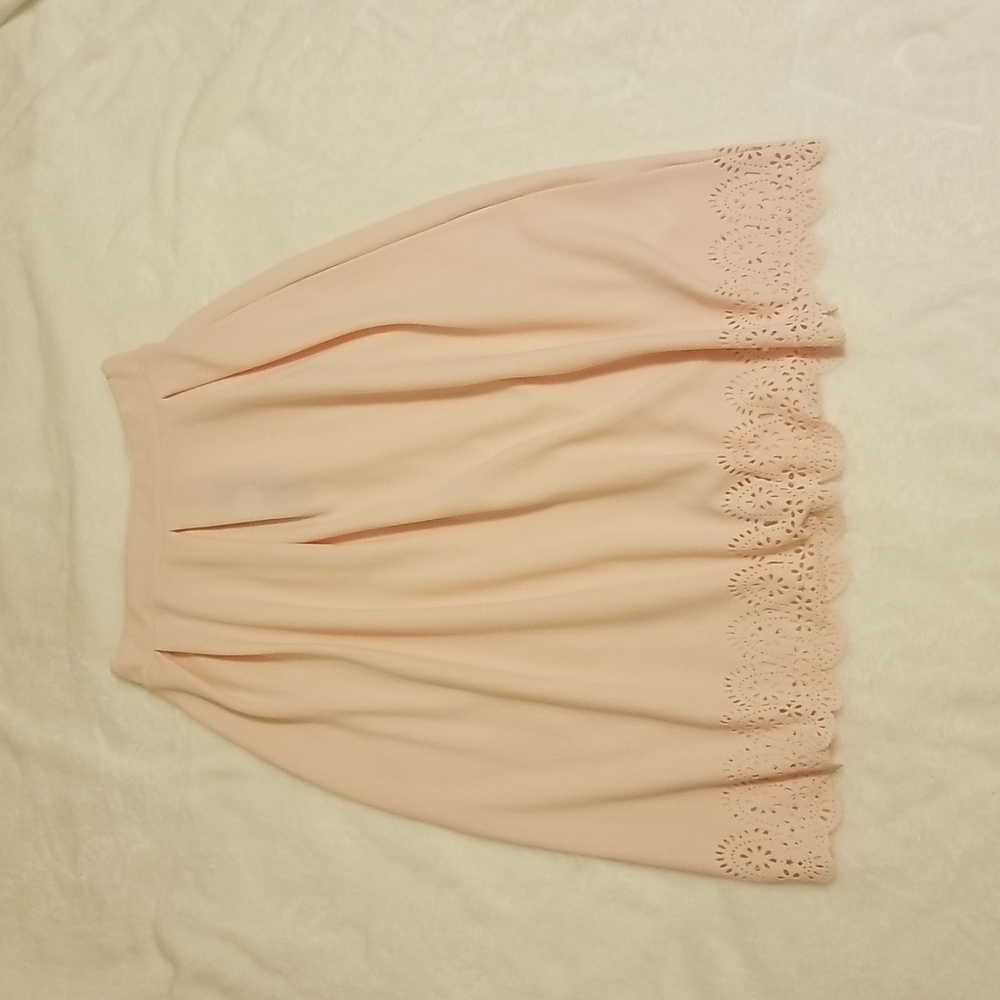 Boohoo pink lazer cut midi skirt with an elastic waistband